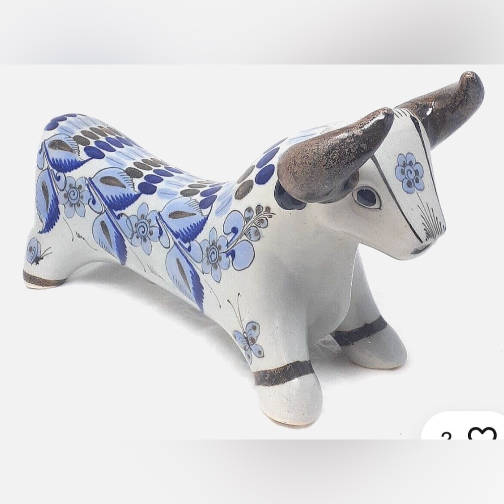 Tonala Pottery Bull Figurine Centerpiece Decor El Palomar Ken Edwards Large 15"